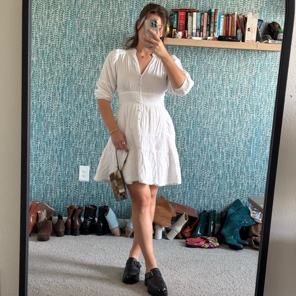 Me+Em White Cheesecloth Fit and Flare Dress in White size 6